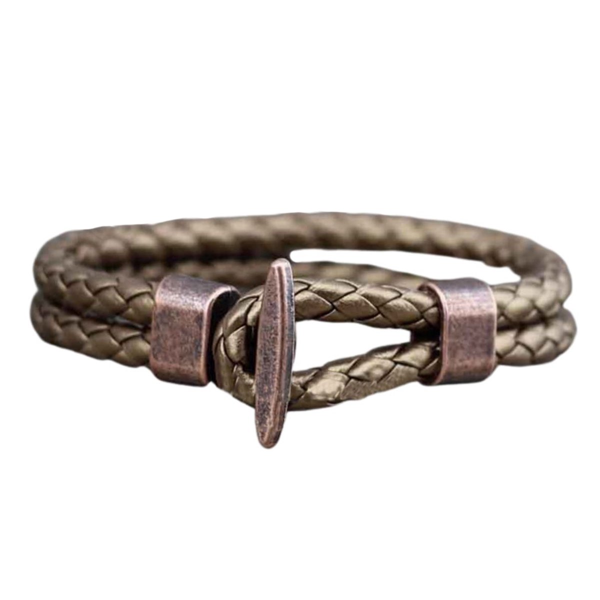 Marama - armband goud leer gesp brons - unisex - heren - dames - 21 cm.