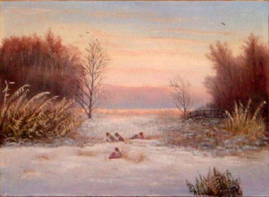 Origineel schilderij Harrie Brilman - Vogels in de sneeuw  40 x 30 cm
