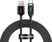 BASEUS Display Fast Laying Data Cable USB -C 66W - 2m Zwart - USB -C -kabel - Snel opladen - Gegevensoverdracht - 24 maanden garantie