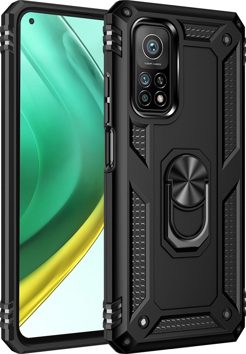 Mobigear Hoesje geschikt voor Xiaomi Mi 10T Pro Telefoonhoesje Hardcase | Mobigear Armor Ring Backcover Shockproof met Ringhouder | Schokbestendig Mi 10T Pro Telefoonhoesje | Anti Shock Proof - Zwart