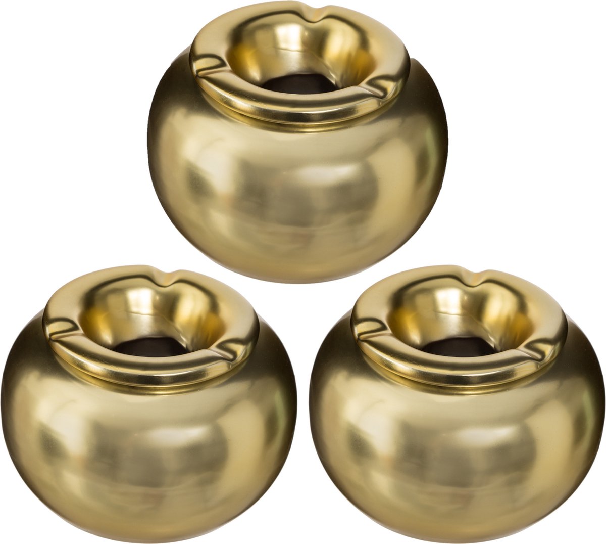 Goedkoopste Stormasbak - Set van 3x stuks - goud - rond - 13 x 8 cm - keramiek - terras asbak - buiten asbakken