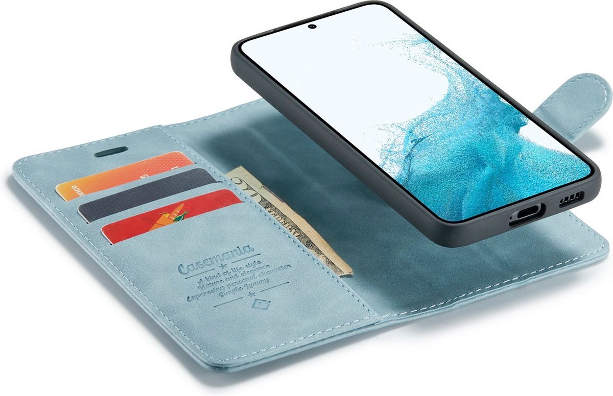 Samsung Galaxy S22 Bookcase hoesje - CaseMe - Effen Aqua - Kunstleer