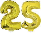 25 jaar leeftijd feestartikelen/versiering cijfers ballonnen op stokje van 41 cm - Combi van cijfer 25 in het goud