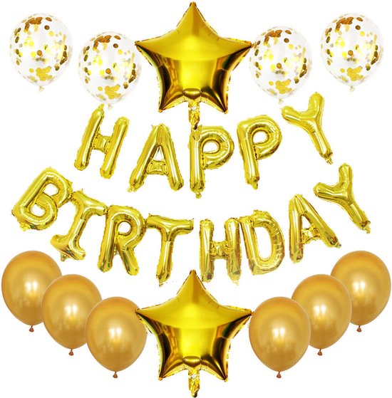 Joya Party® Happy Birthday Ballonnen Feestset Goud | Verjaardag Folie Ballon | Feestversiering | Helium Ballon Slinger | Feest Decoratie | Versiering Pakket Verjaardag | Goud