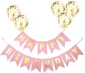 Joya® Verjaardag Slinger Roze & Goud met Papieren Confetti Ballonnen | Feest Decoratie | Verjaardag | Happy Birthday | Letterslinger