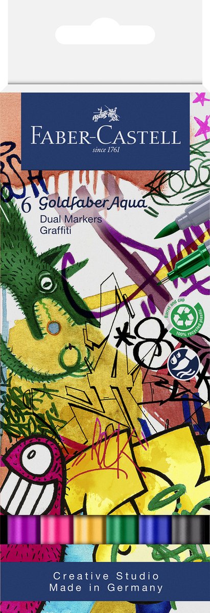 Faber-Castell - Duo aquarelmarker Goldfaber - set 6 stuks Graffiti - brush / 0,6mm - FC-164525