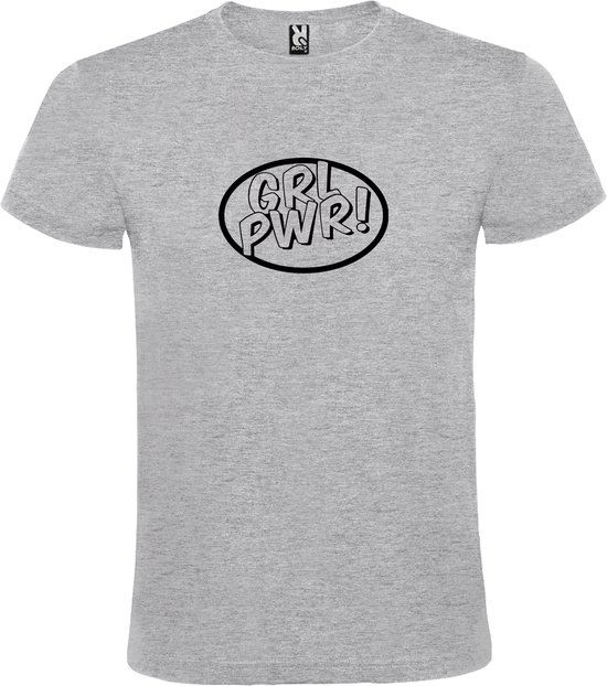 Grijs t-shirt met 'Girl Power / GRL PWR' print Zwart Maat 3XL