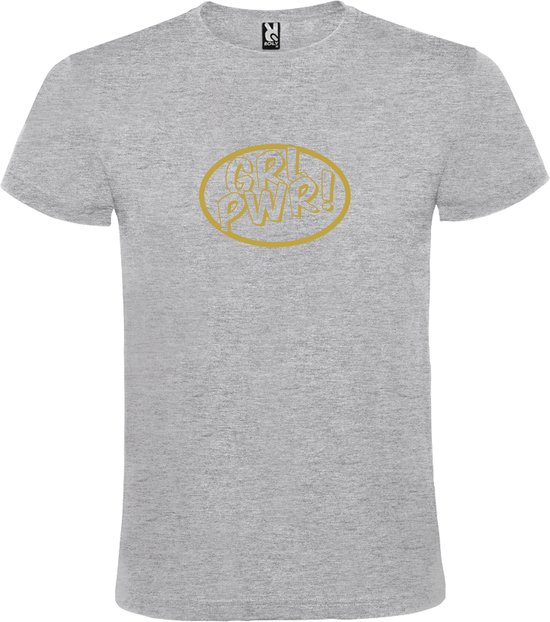 Grijs t-shirt met 'Girl Power / GRL PWR' print Goud Maat XL