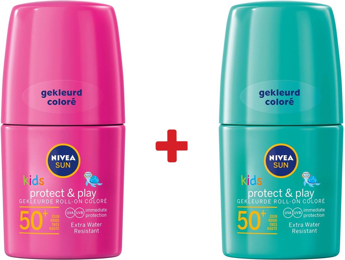 NIVEA SUN Kids Protect & Play Roze en Groen Roll-On Zonnebrand SPF 50+ - 50 ml