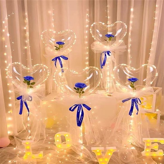 Lichtgevende Ballon - Hartballon - Glowing balloon - anniversary decoratie - bruiloft - moederdag - feestaccessoires - Blauwe roos