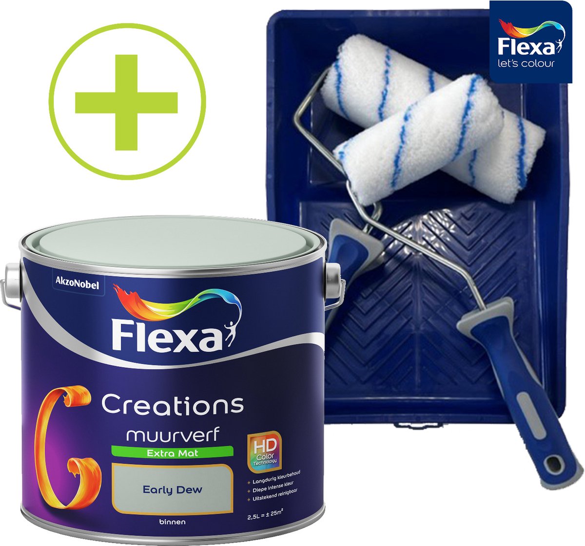 Flexa Creations Muurverf - Extra Mat - Early Dew - Groen - 2,5 liter + Flexa Muurverfset 5-delig