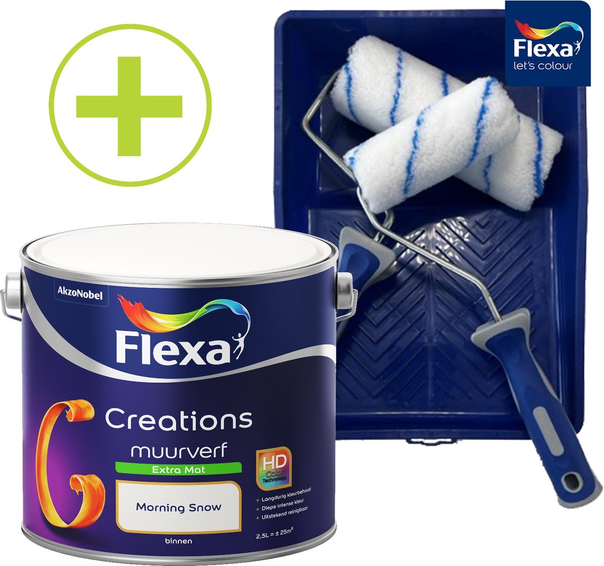 Flexa Creations Muurverf - Extra Mat - Morning Snow - 2,5 liter + Flexa Muurverfset 5-delig