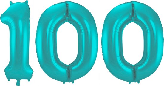 Folieballon 100 jaar metallic pastel aqua mat 86cm