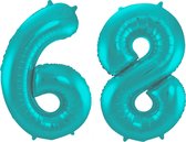 Folieballon 68 jaar metallic pastel aqua mat 86cm