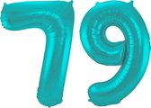 Folieballon 79 jaar metallic pastel aqua mat 86cm