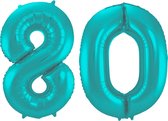 Folieballon 80 jaar metallic pastel aqua mat 86cm