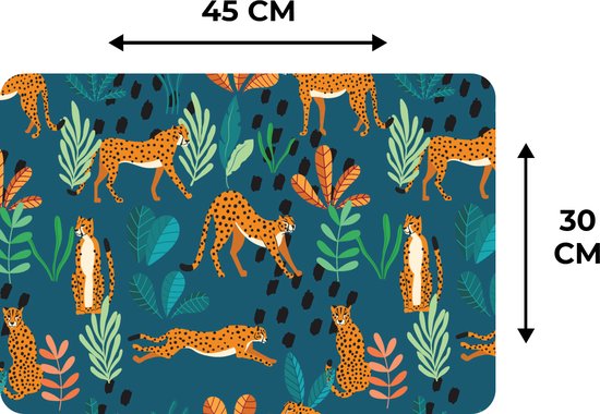 Set de table - Napperons en plastique - Motifs - Tiger - Plantes - 45x30 cm - 6 pièces - Résistant à la chaleur - Antidérapant - Coussinet - Amovible