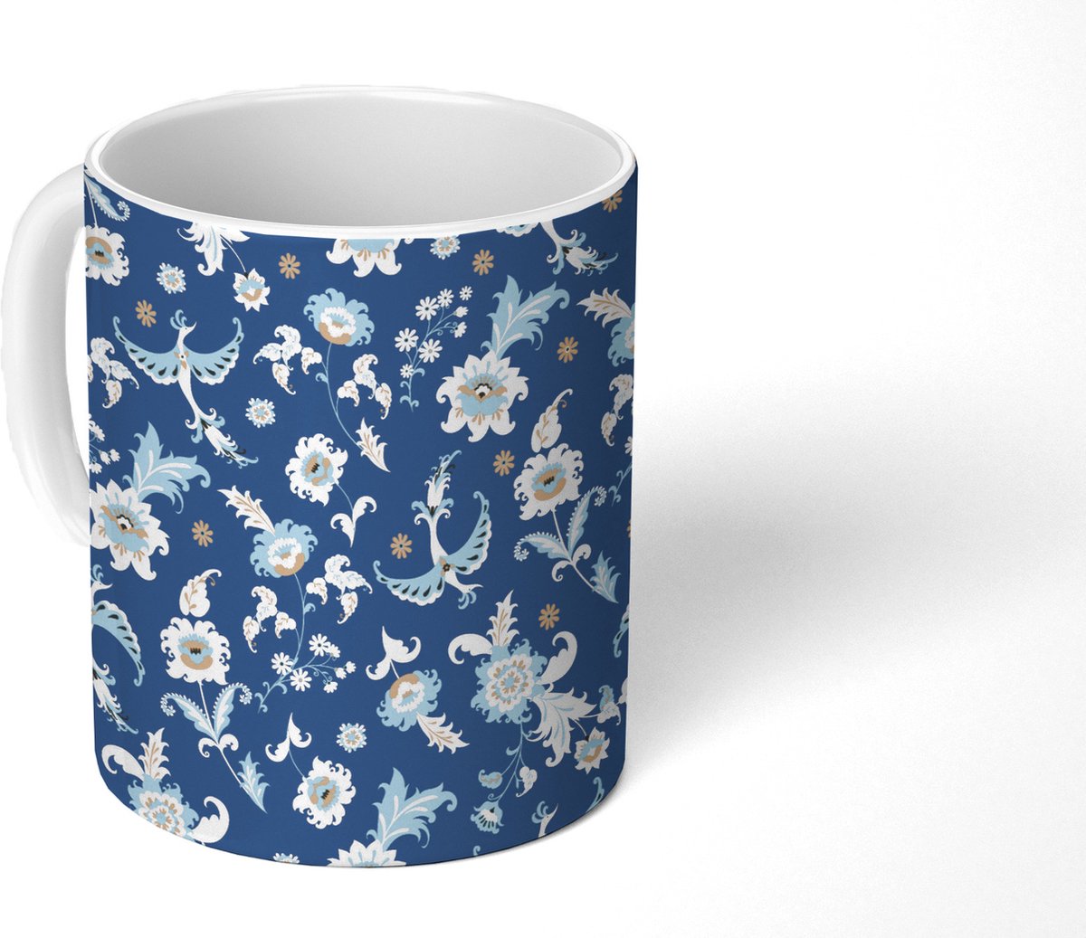 Mok - Koffiemok - Patroon - Vogel - Bloemen - Mokken - 350 ML - Beker - Koffiemokken - Theemok