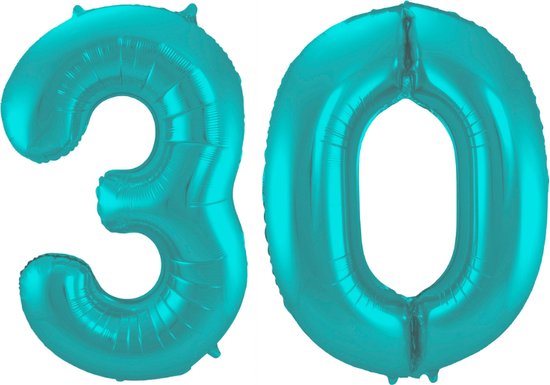 Folieballon 30 jaar metallic pastel aqua mat 86cm