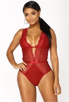 Tanith - Rode bodysuit met open rug - One size