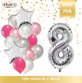 Cijfer Ballon 8 Jaar Zilver Roze White Pearl Boeket * Hoera 8 Jaar Verjaardag Decoratie Set van 15 Ballonnen * 80 cm Verjaardag Nummer Ballon * Snoes * Verjaardag Versiering * Verj