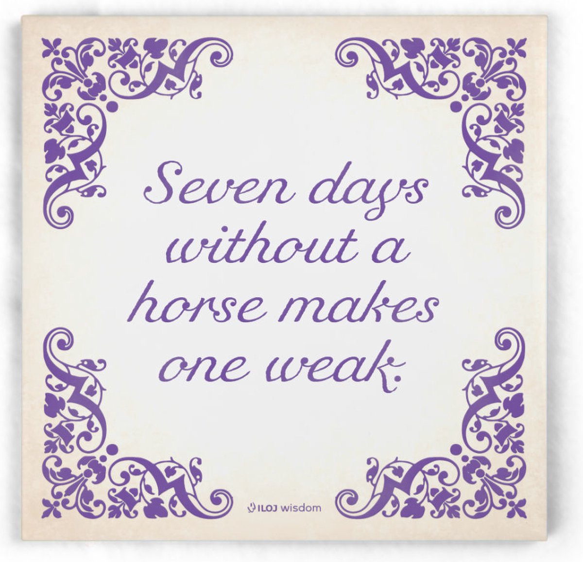 ILOJ wijsheid tegel - spreuken tegel in paars - Seven days without a horse makes one weak