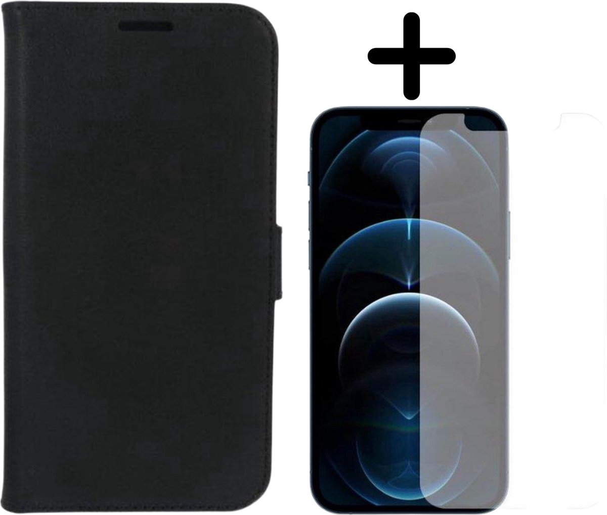 Fooniq Boek Hoesje Zwart + Screenprotector - Geschikt Voor Apple iPhone 12 Pro
