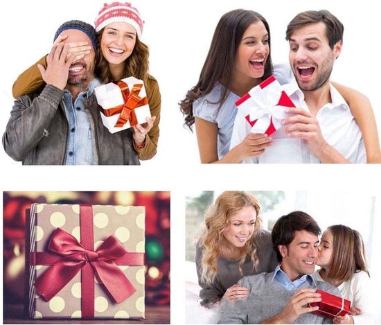 Collage van mensen die cadeaus uitpakken en geven.