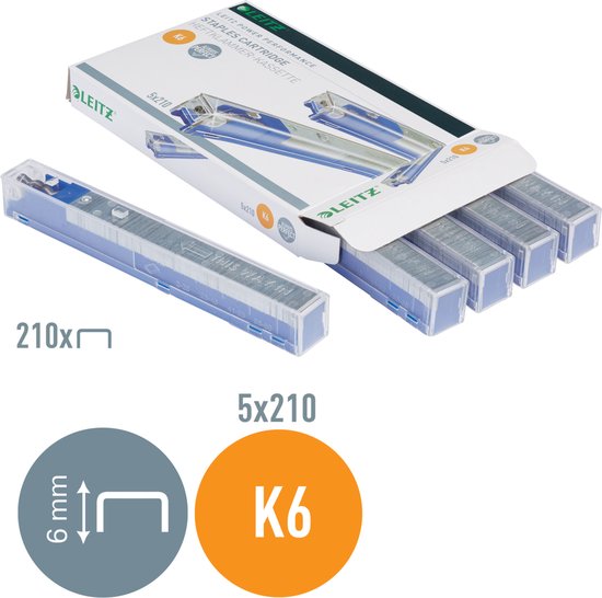 Agrafes Leitz Heavy Duty K6 - Galvanisées, Boîte De 5 Cassettes (1050 Agrafes)