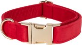 Halsband Hond Rood - Maat L - Velvet - Luxe Hondenhalsband - Voor Kleine en Grote Honden - Exclusieve Hondenhalsbanden - Rode Halsbanden Hond