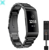 MY PROTECT® Luxe Metalen Armband Voor Fitbit Charge 3 / Charge 4 Horloge Bandje - RVS Fitbit Schakelarmband - Stainless Steel Watch Band - Zwart