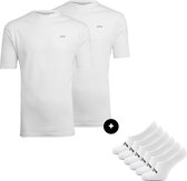 McGregor Heren Basics - 2-pack T-shirt wit Maat L + 6 paar sneakersokken Wit voor Heren maat 40-46 | Extra voordelig