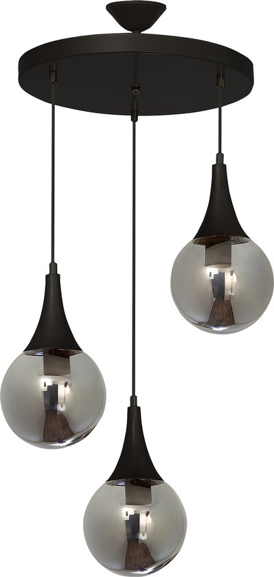 Kapper Aanvankelijk graan Industrial Living Damla Hanglamp Woonkamer Modern – Rookglas Glazen Bol – 3  Lichts E27... | bol.com