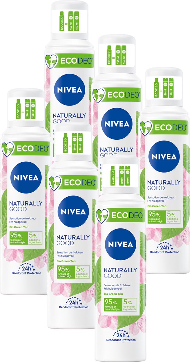 Goedkoopste NIVEA Ecodeo Naturally Good Deodorant Spray - Met Groene Thee - 24 uur bescherming - 6 x 125 ml - Voordeelverpakking