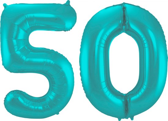 Folieballon 50 jaar metallic pastel aqua mat 86cm