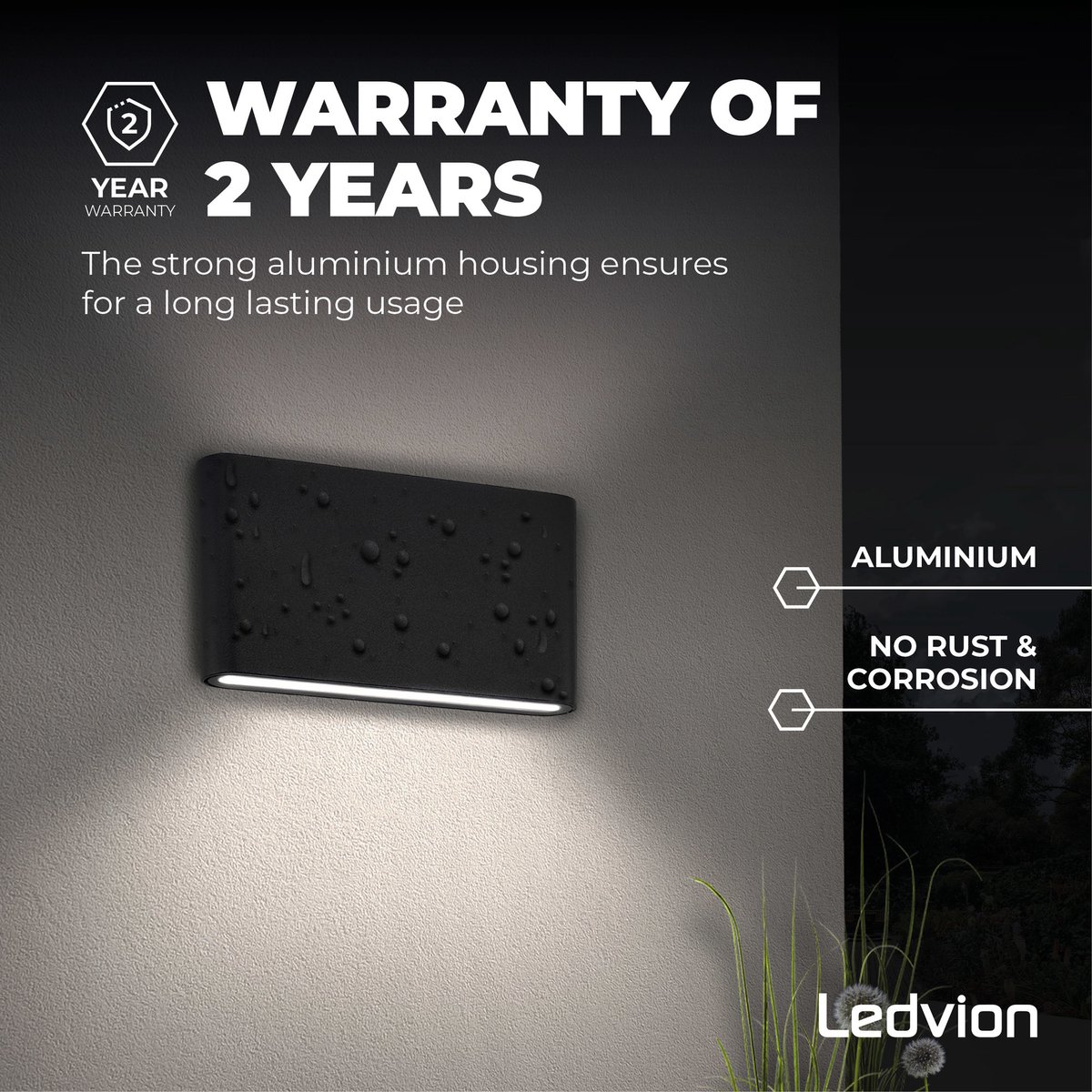 Ledvion - LED Wandlamp, 3000K, 12W, IP54, Zwart, Mira M, Buitenlamp, Wandlamp Binnen, Tuinverlichting