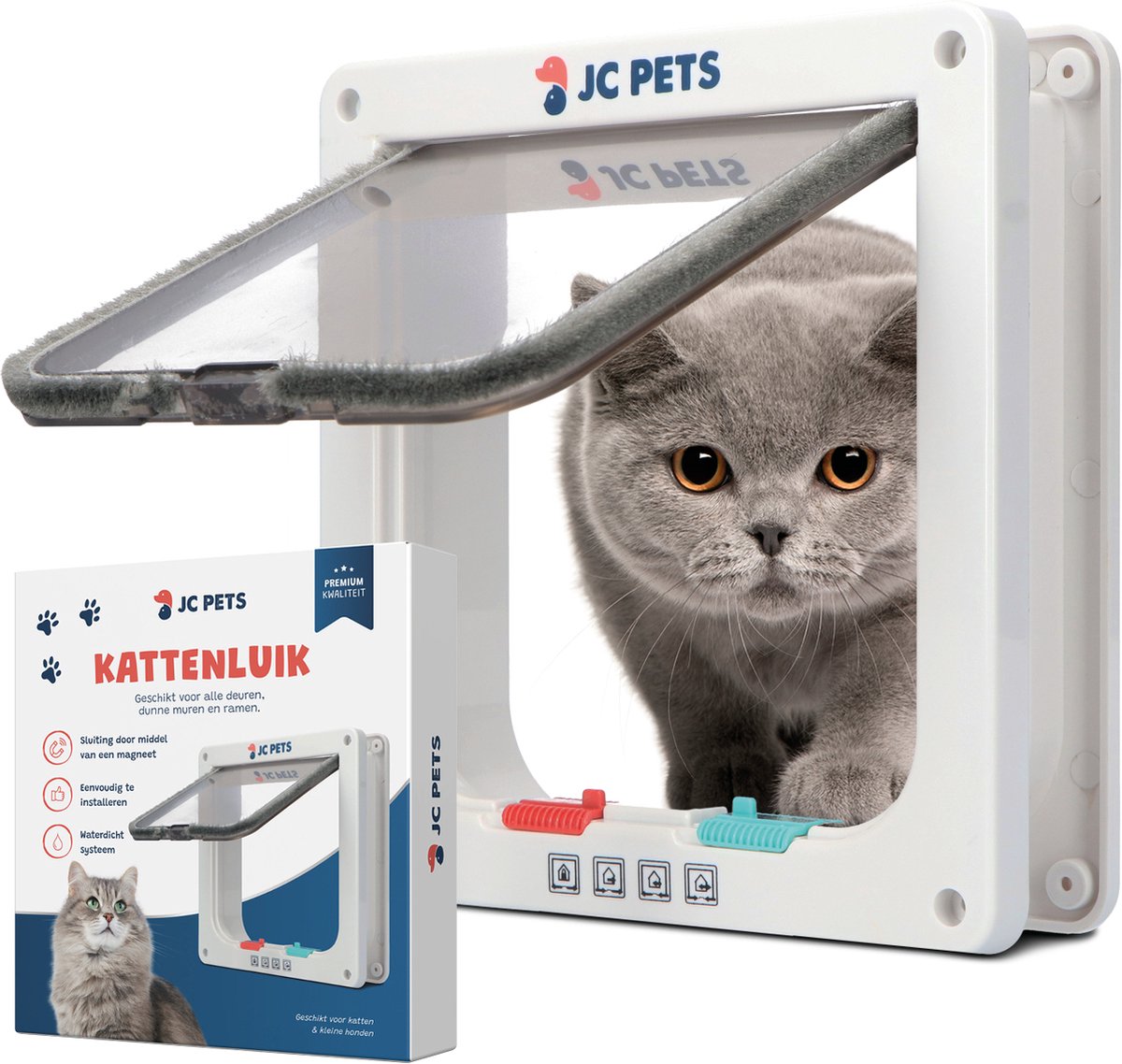 JC Pets Premium Kattenluik - Inclusief Tunnel - 4 Vergrendelingsstanden - Wit - 20 x 19 x 5.5 cm - Waterdicht - JC Pets