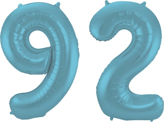 Folieballon 92 jaar metallic pastel blauw mat 86cm
