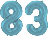 Folieballon 83 jaar metallic pastel blauw mat 86cm