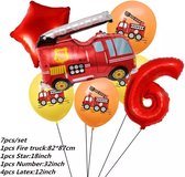 Brandweerwagen Folie Ballon nummer 6 ballonen set 7 delig brandweerwagen