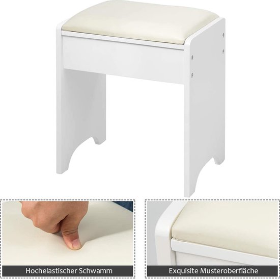 COSTWAY Make-uptafel met kruk, kaptafel met spiegel en 3 laden, cosmeticatafel, make-uptafel van hout, 64 x 41 x 137 cm, wit