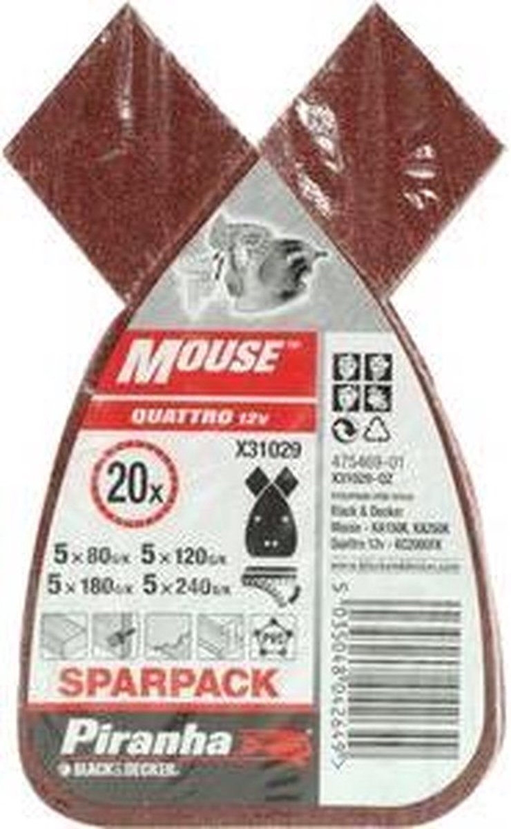 Dierentuin Perth Blackborough Gehakt Piranha Mouse sparpack schuurstroken (5x K80, 5x K120, 5x K180), 20 stuks  X31029 | bol.com