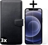 Fooniq Boek Hoesje Zwart 3x + Screenprotector 3x - Geschikt Voor Apple iPhone 12