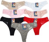 Dames strings 8 stuks gebloemd kant lingerie ondergoed katoenen onderbroek rood/roze/beige/zalmroze/grijs/zwart/wit 2x maat M