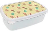 Broodtrommel Wit - Lunchbox - Brooddoos - Patronen - IJs - Zomer - Sterren - 18x12x6 cm - Volwassenen