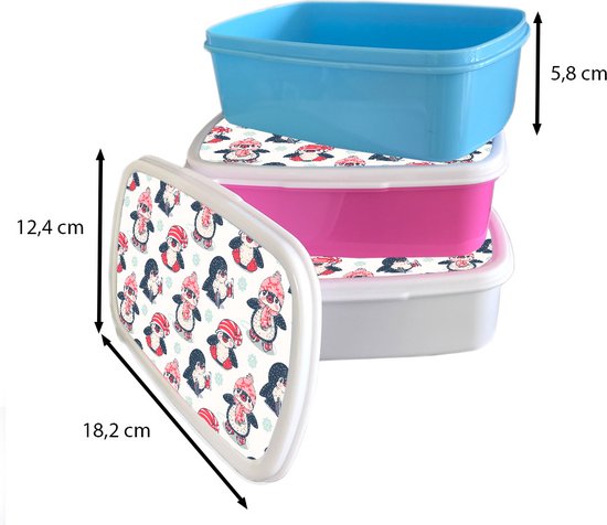 Lunch box Wit - Lunch box - Boîte à pain - Patinage - Motifs - Pingouin - 18x12x6 cm - Adultes