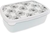 Broodtrommel Wit - Lunchbox - Brooddoos - Klaproos - Bloemen - Design - 18x12x6 cm - Volwassenen
