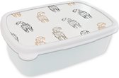 Broodtrommel Wit - Lunchbox - Brooddoos - Patronen - Kitten - Kat - Pastel - Meisjes - Kinderen - Kindje - 18x12x6 cm - Volwassenen