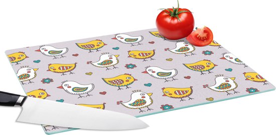 Glazen Snijplank - 39x28 - Patroon - Vogel - Kip - Snijplanken Glas | bol