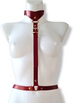 PROVOCATEUR - Rood Leren BDSM Harnas voor Vrouwen - Harnas met BDSM Collar - Kinky Leren Clubwear - Sexy Leren Harnas  Vrouw - Bondage Body Harness - Leren Lingerie Dames - Leren K